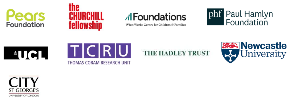 Coram Institute partners: Pears Foundation, The Churchill Fellowship. Foundations, Paul Hamlyn Foundation, UCL, Thomas Coram Research Unit (TCRU), The Hadley Trust, Newcastle University and City St George's (University of London)