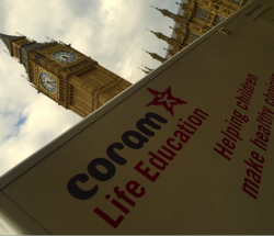 Coram Life Education bus outside Westminster
