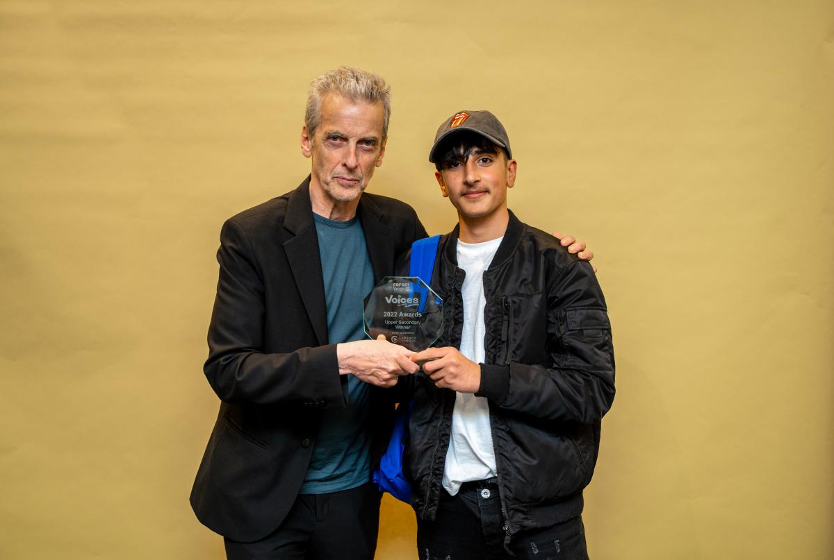 Peter Capaldi with Voices winner